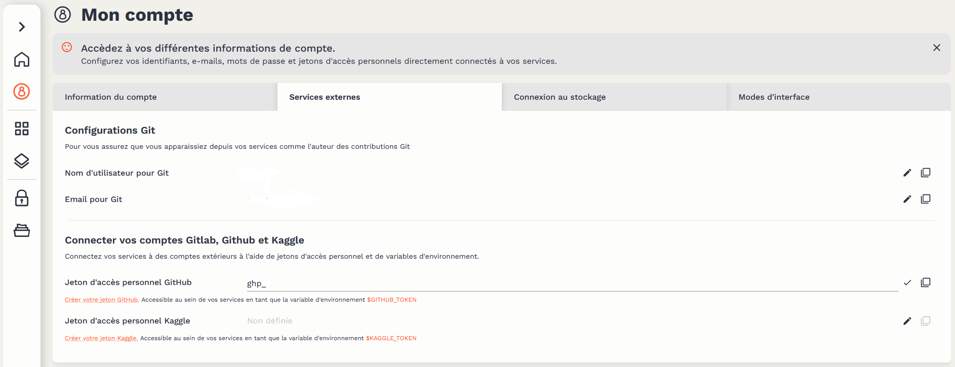 Ajouter un jeton d'accès GitHub à un compte utilisateur sur le Datalab